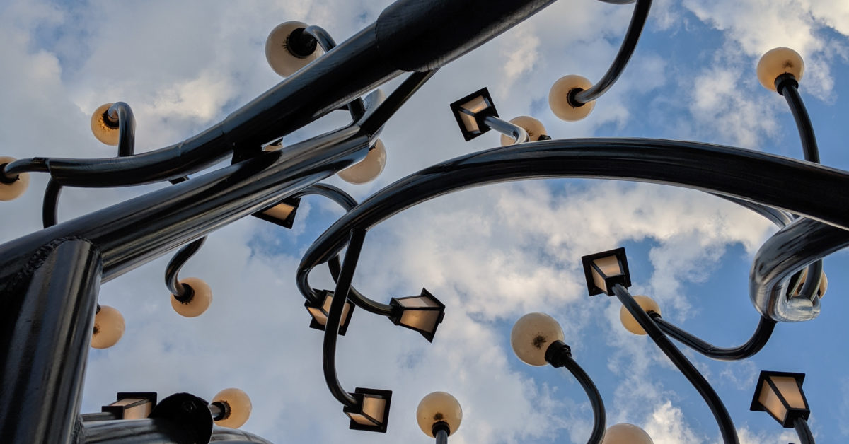 winding streetlamps